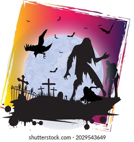 Creepy Halloween Design with Witch Haunted House Pumpkins