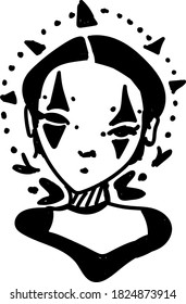 Creepy halloween doodle tattoo girl with esoteric elements and gothic make up