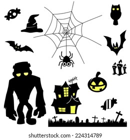 Creepy Halloween Elements Silhouette Vector