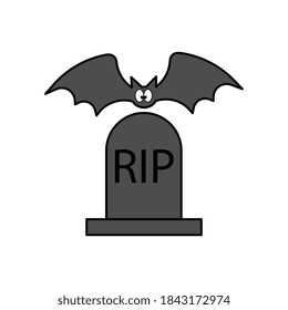 Creepy halloween icons with grave and bat. Helloween theme