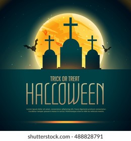 creepy halloween poaster with grave and flying bats