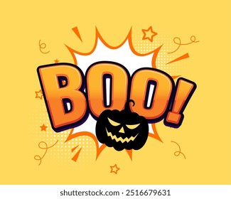 creepy halloween pumpkin boo background in comic style vector