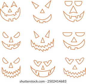 Espeluznante conjunto de emoji de calabaza de Halloween. Colección de monstruo espeluznante. Iconos de terror de Festiva embrujados. Personajes del Diablo Feliz para una Noche de Miedo.