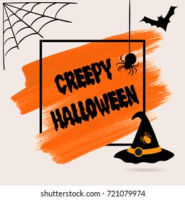 Creepy Halloween sign text over brush paint abstract background vector illustration. Halloween poster, invitation or banner.