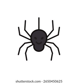 Ícone de aranha de Halloween assustador em estilo de desenho animado plano, ideal para decorações com tema de horror, atividades infantis, web design, cartazes e clipart de festa