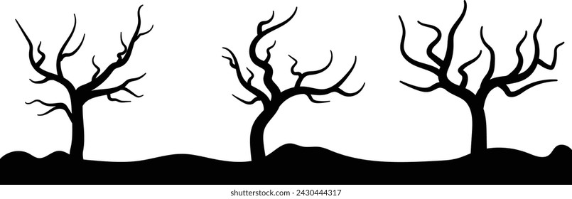Conjunto de iconos de vectores de árbol de Halloween espeluznante. Árbol embrujado espeluznante vector ilustración.