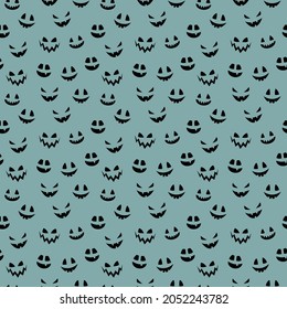 Creepy Halloween wallpaper with pumpkin face. Seamless pattern. Vector