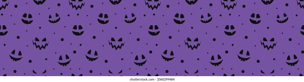 Creepy Halloween wallpaper with pumpkin face. Seamless pattern. Banner. Vector