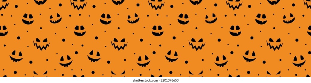 Creepy Halloween wallpaper with pumpkin face. Seamless pattern. Banner. Vector
