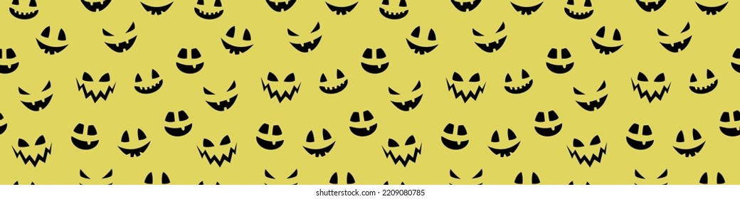 Creepy Halloween Wallpaper With Pumpkin Face. Seamless Pattern. Banner. Vector