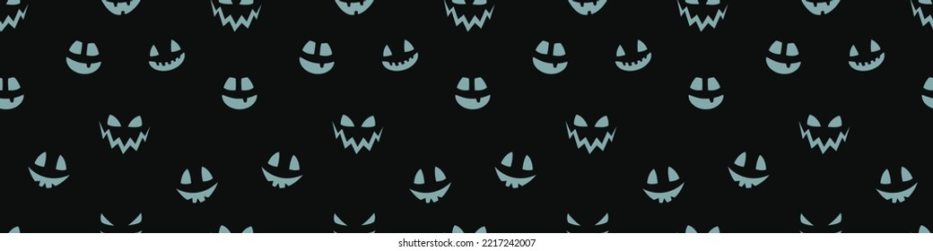 Creepy Halloween wallpaper with pumpkin face. Seamless pattern. Banner. Vector