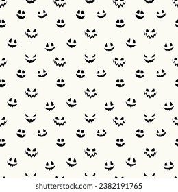 Creepy Halloween wallpaper with pumpkin face. Seamless pattern. Vector