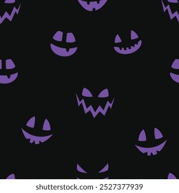 Papel de parede assustador Halloween com rosto de abóbora. Padrão contínuo. Vetor