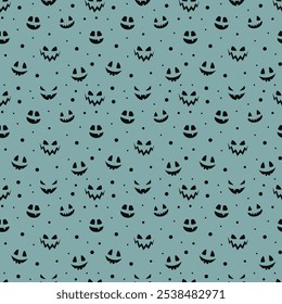 Creepy Halloween wallpaper with pumpkin face. Seamless pattern. Vector