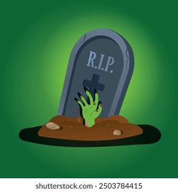 Creepy hand coming out of grave Halloween illustration, happy Halloween