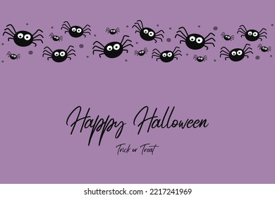 Creepy hanging spiders on background with wishes. Halloween card. Vector