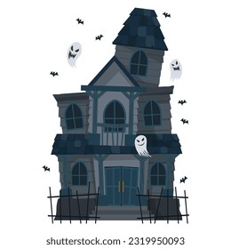 Creepy Haunted House oder Burg Abandonierte Wohnung mit Geist und Schläger für halloween Concept Illustration