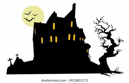 creepy haunted house isolated on white.