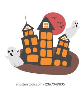 Creepy haunted house vector illustration. Halloween house for ghost hunting. Flat vector in cartoon style isolate on white background.