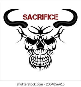 creepy horned skull illustration vector for tattoo designs, logos, symbols, flags