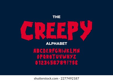 Creepy horror Creative Font. Stylish Alphabet Letters, Numbers and Symbols