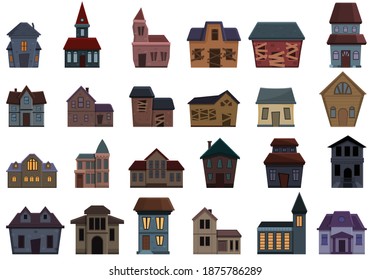 Creepy house icons set. Cartoon set of creepy house vector icons for web design