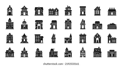 Creepy house icons set simple vector. Scary castle. Home ghost