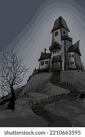 Creepy house on hill vector