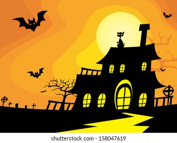 Creepy House Silhouette for Halloween Day Vector