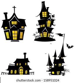 Creepy House Silhouette - Halloween Element Template Design Vector