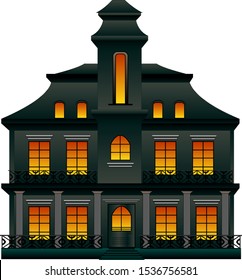 Creepy house and symmetric vintage architecture vector illustration template for Halloween theme  Spooky haunted house isolated for horror mock  up decoration   scary art design 