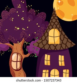 creepy house tree moon halloween