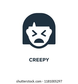 Creepy icon. Black filled vector illustration. Creepy symbol on white background. Can be used in web and mobile.