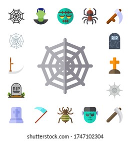 creepy icon set. 17 flat creepy icons.  Simple modern icons such as: spider web, scythe, tombstone, tomb, frankenstein, spider