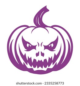Creepy Jack O Lantern pumpkin silhouette. Halloween retro vector illustration in grunge style.