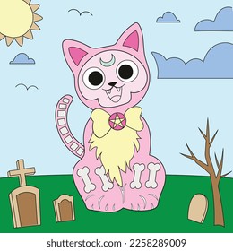 Creepy Kawaii coloring page color guide with perfect colors