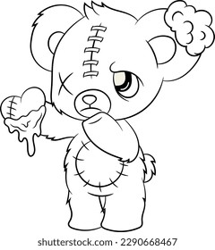 Creepy Kawaii Teddy Bear Coloring Page
