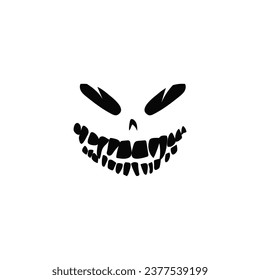 Creepy laughing face with big teeth. Evil ghost mouth for halloween as devilish decoration and emotional expression of vector evil