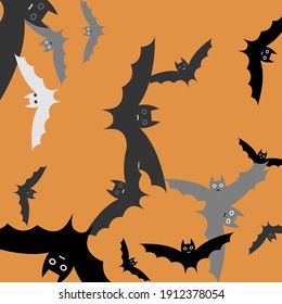 Creepy Light Orange Attack Flying Bats Art Pattern. Scary Print Black Grey Halloween Modern Design. Silver Retro Funny Motion Modern Style Simple Art. White Chaos Spooky Bats Vector Design Pic.