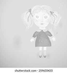 Creepy little girl / Children's monochrome drawing   