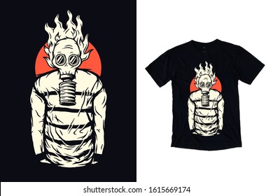 Creepy man with gas mask illustration for t shirt design