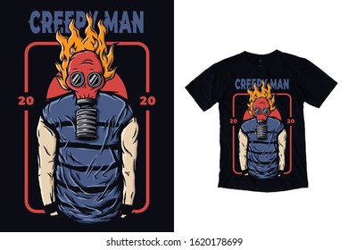 Creepy man with gas mask illustration for t shirt design