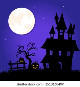 A creepy mansion, Halloween paper cut greeting card