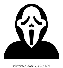 Creepy Mask Icon. Horror, fear, spooky, eerie, frightening, Halloween, disguise, terror, macabre, unnerving. Vector line icon for Business and Advertising