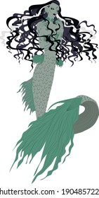 Creepy mermaid - Siren vector isolation