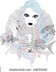 Creepy Mermaid - Vector Art