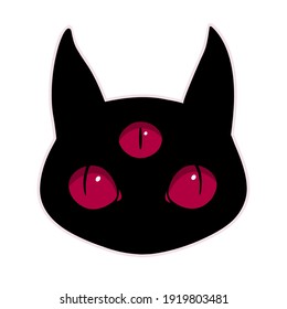 creepy monster head with three red eyes