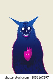 Creepy monster with horns. Vector character design