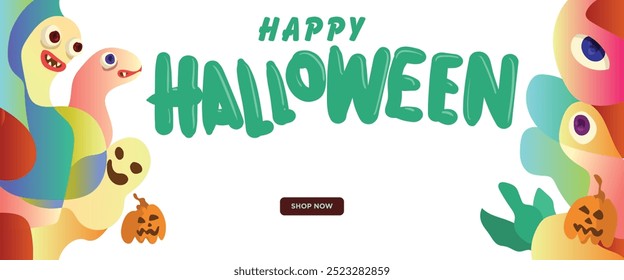 Creepy Monster Shadows Halloween concept. abstract geometric liquid form. monster halloween with hand drawn banner template vector illustration.