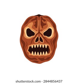 Creepy monster skull mask with sharp teeth and hollow eyes isolated on white background illustration